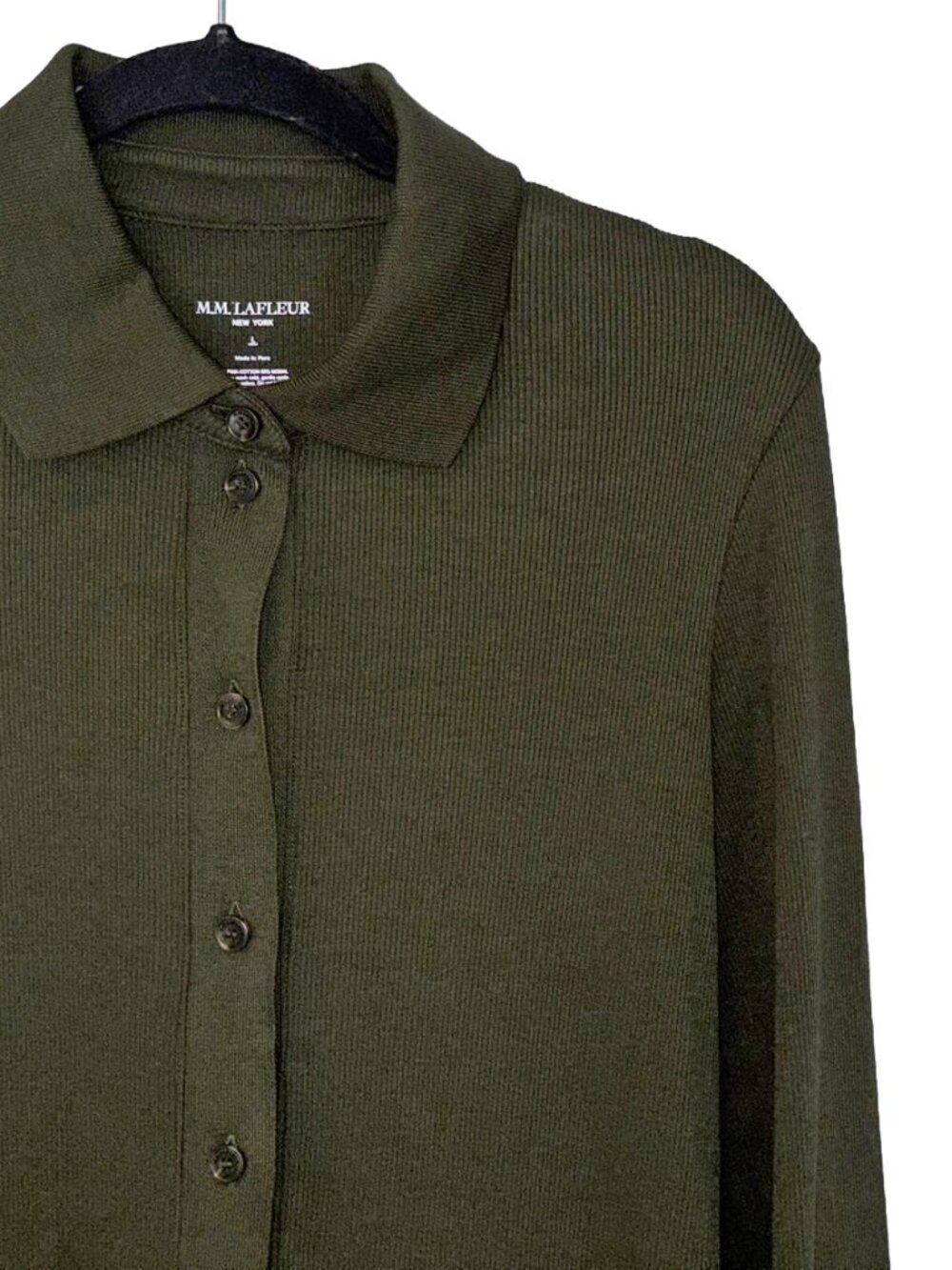 MM LaFleur Nala Pima Cotton Blend Dark Green Knit Button Down - Size L